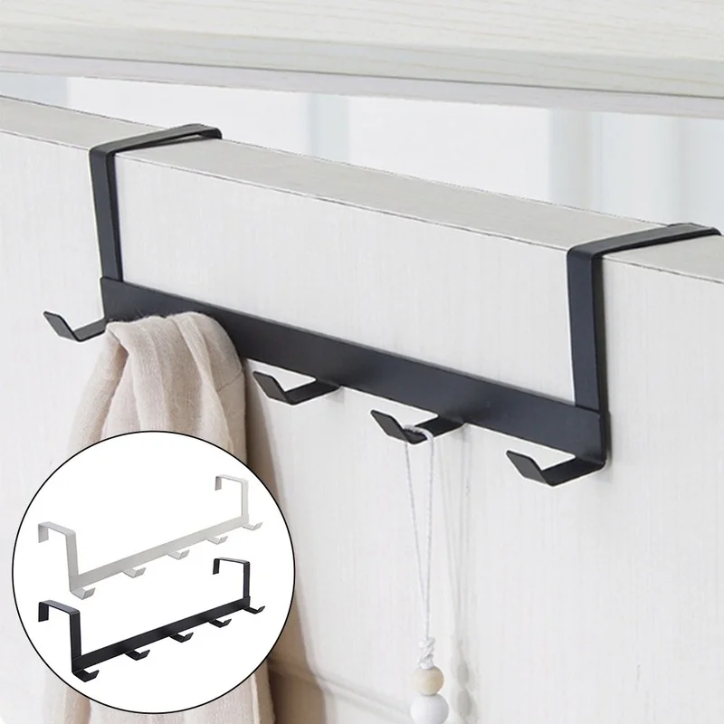 Perchero de Metal para colgar sobre la puerta, organizador para el hogar, accesorios de cocina y baño, 5 ganchos