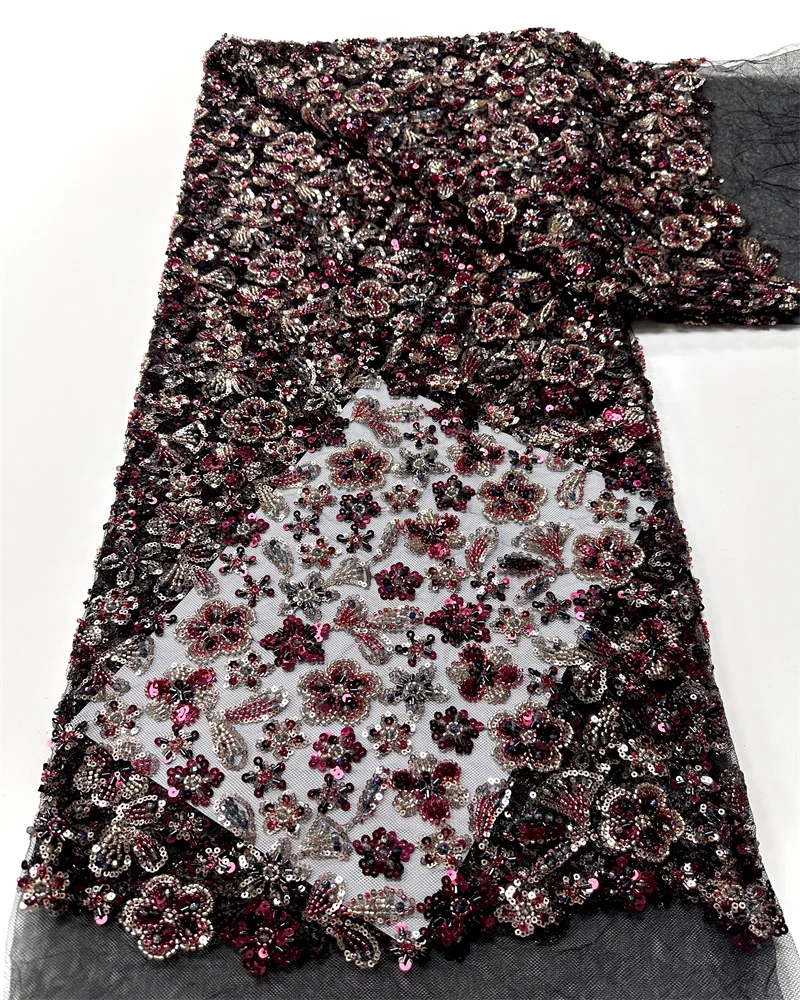 

Африканская кружевная ткань ручной работы с бисером 2026, свадебная сетка с французскими блестками, нигерийская вышивка для шитья