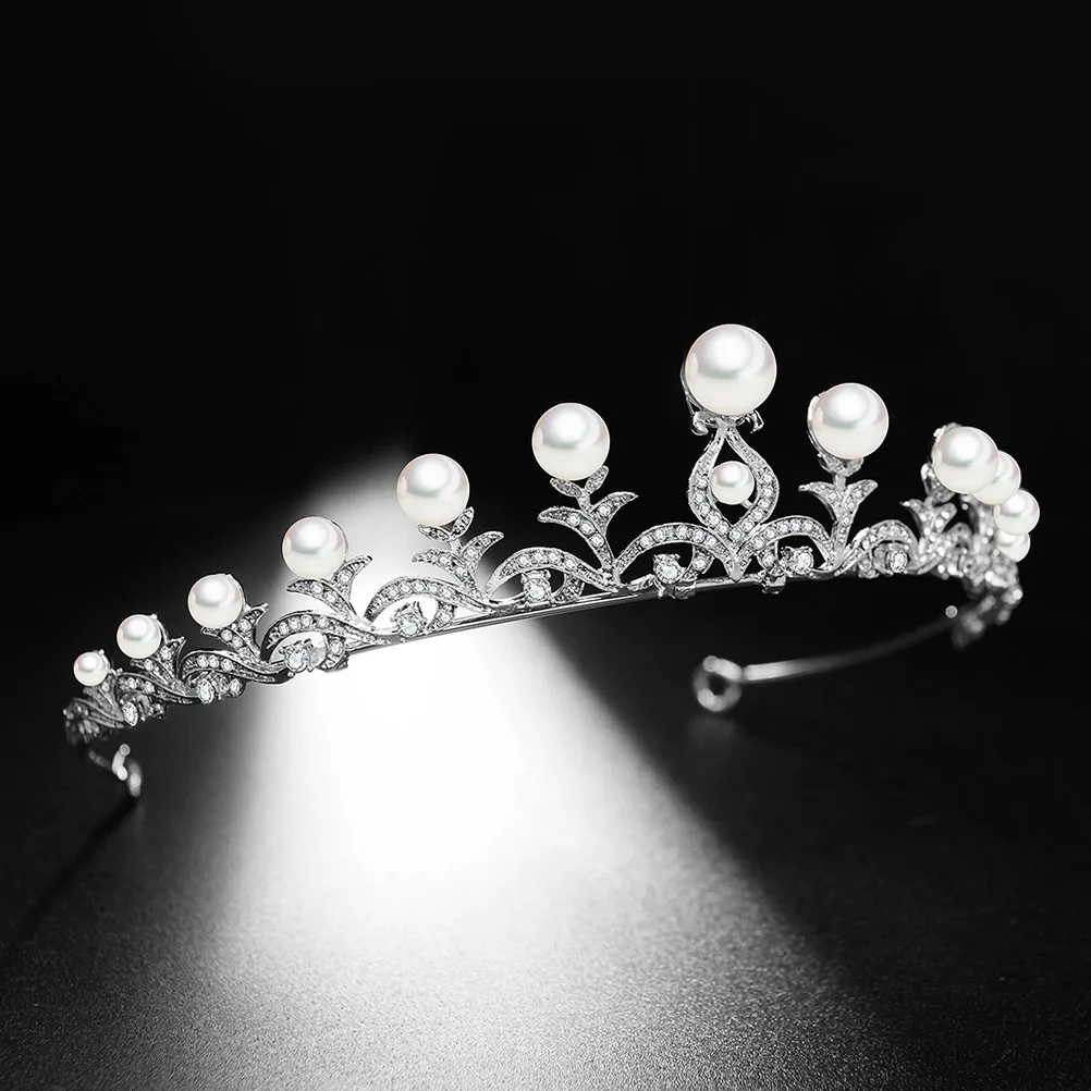 

Pearl Crown Rhinestone Bridal Tiara Wedding Headpiece Hair Jewelry Accessories for Wedding Engagement Gift Bride Crown
