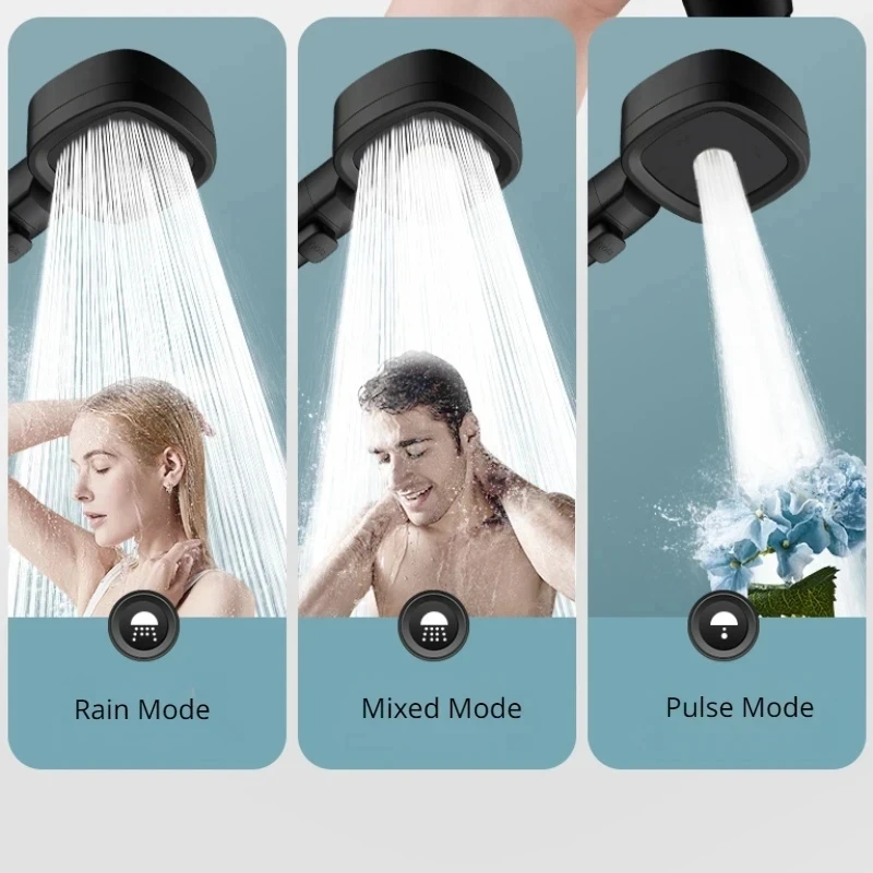 3 Modes High Pressure Large Flow Shower Head Black Water Saving Massage Spray Nozzle Filter Rainfall Shower Bathroom Accessories