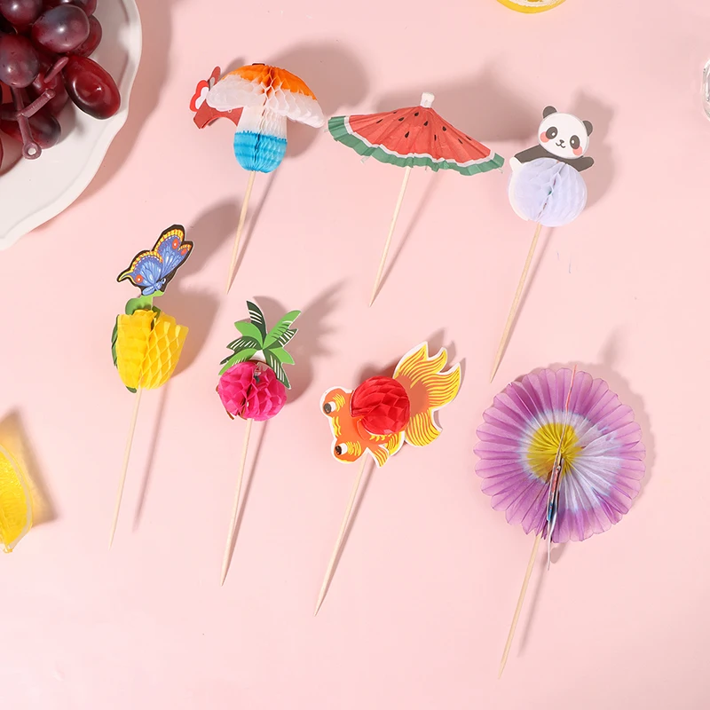 50Pc Panda Butterfly Rose Paper Umbrella Cocktail Parasols Drink Fruit Cake Topper Birthday Party DIY Dessert Drink Pick