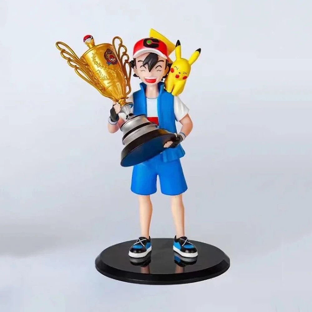 Cute Anime Pokemon Champion Ver. Ash Ketchum & Pikachu PVC Action Figure Game Statue Collectible Model Kids Toys Doll Gifts 19CM