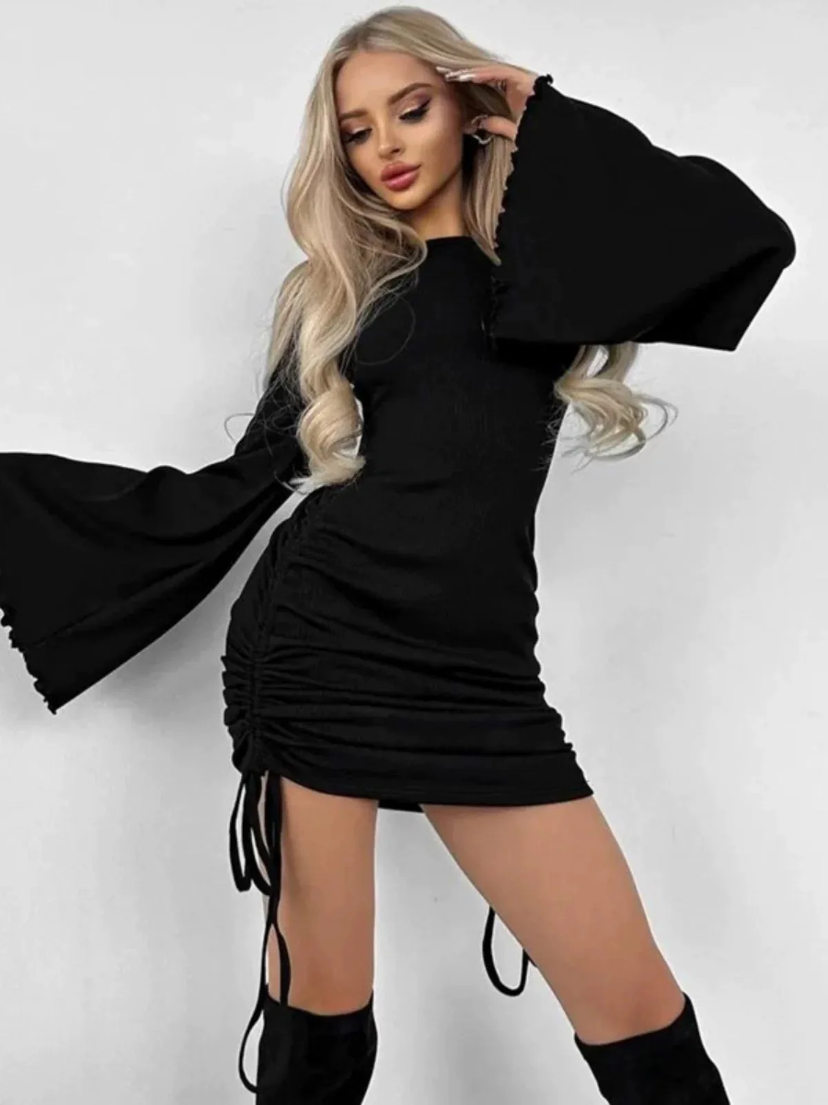 Femme chemise hiver manches évasées robe dame blanc anniversaire Festival Streetwear robe femmes discothèque Banquets de mariage robes