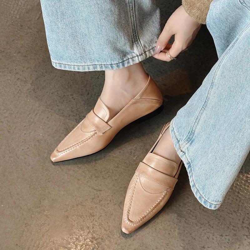 

2025 Autumn Low Heels Women Pumps Pointed Toe Concise Office Lady Working Shoes Woman Genuine Leather Pumps Basic Women Shoes