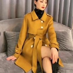 2023 Autumn/Winter New Popular Female Small Fragrant Wind Woolen Coat Red Korean High Grade Hepburn Wind Woolen Outcoat Women