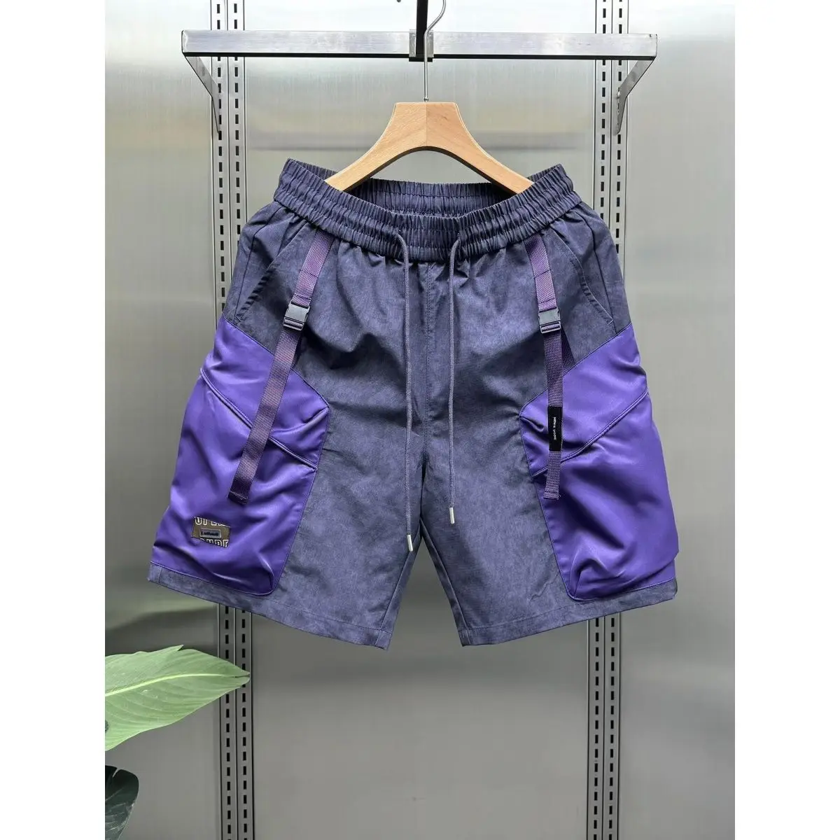 Summer New Fashion Contrasting Color Splicing Pocket Tooling Shorts Men's Loose Straight Jogger Short Pants Beach Half Pants