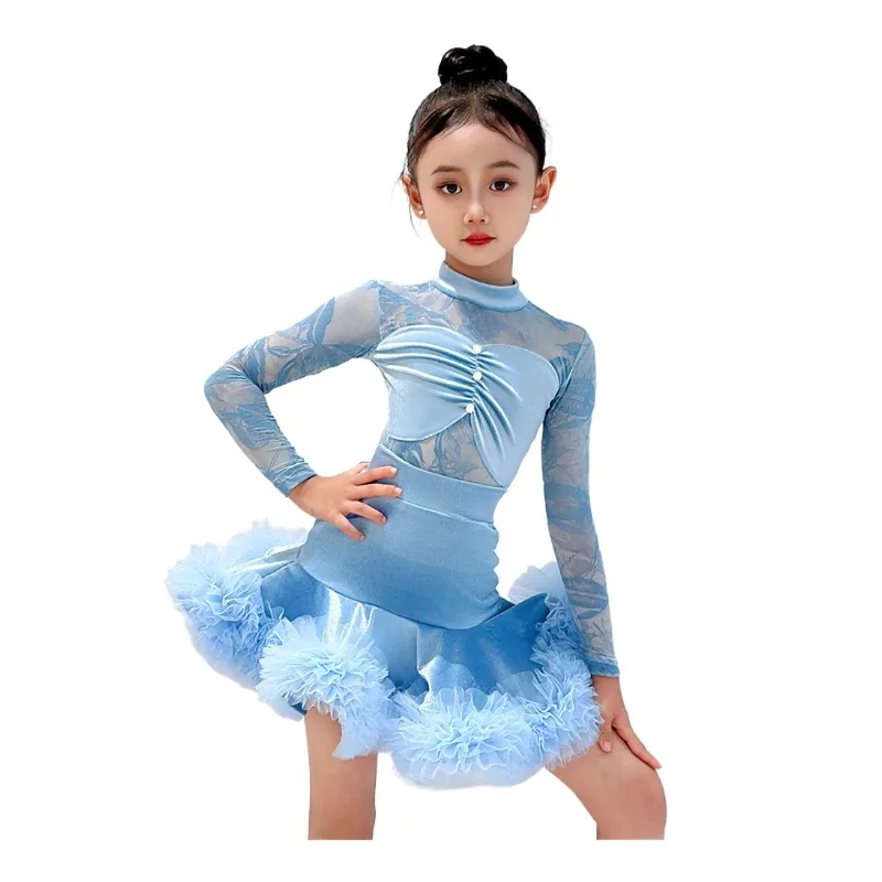 

Latin Dance Dress for Girls Long Sleeves Set Stage Professiona Suit Childrens Rumba ChaCha Tango Dance Winnter Autumn Dancewear
