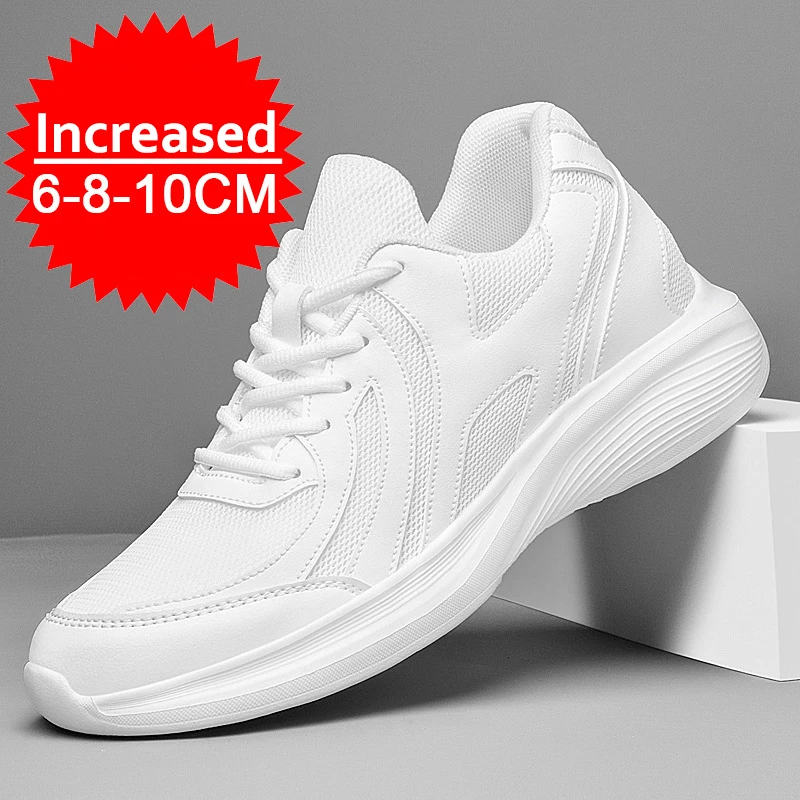 

Summer Men Elevator Shoes Breathable Mesh Height Increase Sneakers Men Shoes Inner Length 8cm Outdoor Leisure White Taller Shoes