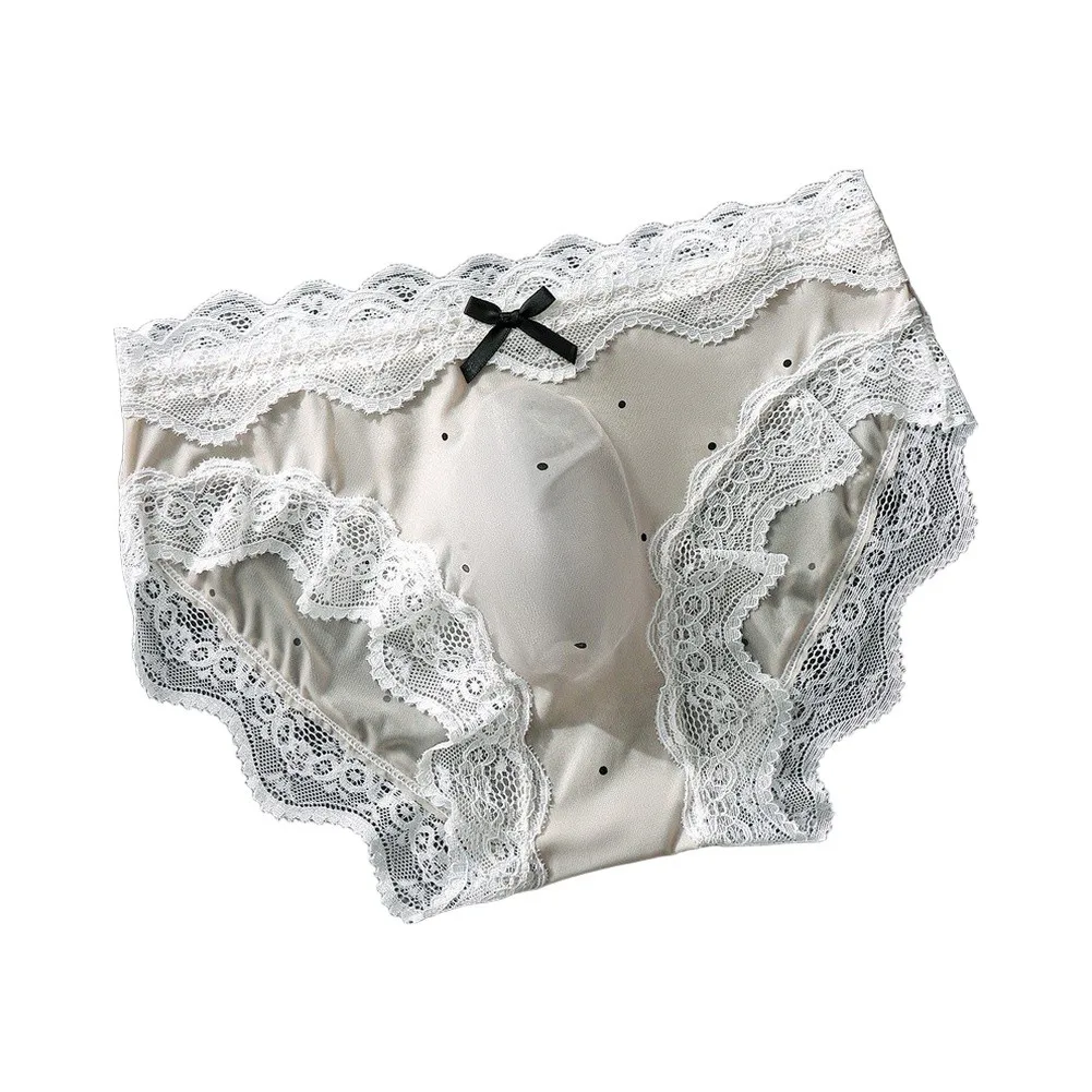 Men's Lace Seamless Bow Ice Silk Briefs Underwear 3D Bulge Pouch Print Panties  Sexy Bottom Erotic Hombre Lingerie