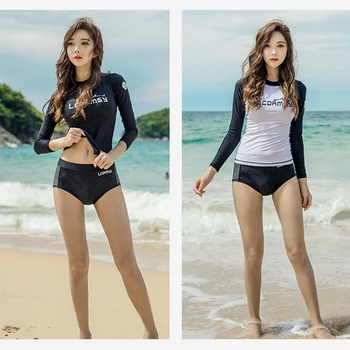 쓰리피스 긴팔 커버 업 수영복, 소녀 소년 비치웨어, 패치워크 수영복, 태양 UV 보호 래시가드 