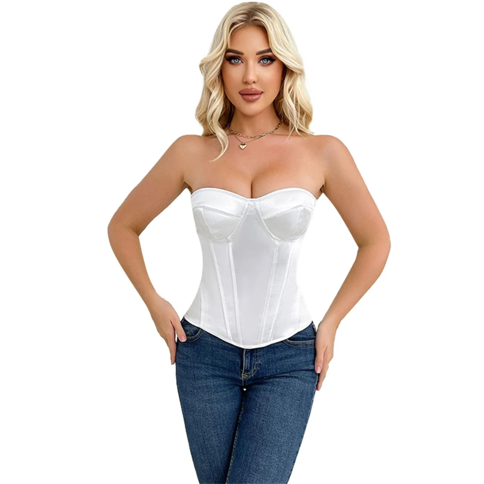 Becirzet Elegantes Damen-Korsett-Top, trägerlos, mit BH, atmungsaktiv, mit Schnürung, Bauchkontrolle, Taillenformer, Bustier. – Detail 2