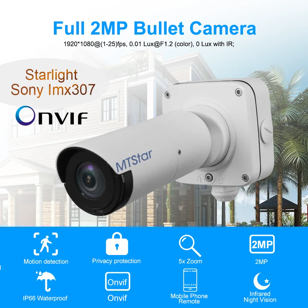 2MP Starlight Night IR 50m PoE Network CCTV IP Bullet Camera Security Protection  P2P Onvif Danale With Bracket And Junction Box