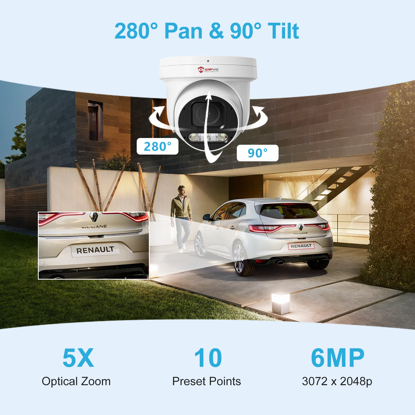 Anpviz PTZ 8MP PTZ IP Camera Outdoor Security 5X Zoom Turret Smart Dual-Light SD Card Sound and light alarm Motion Detection 2.0
