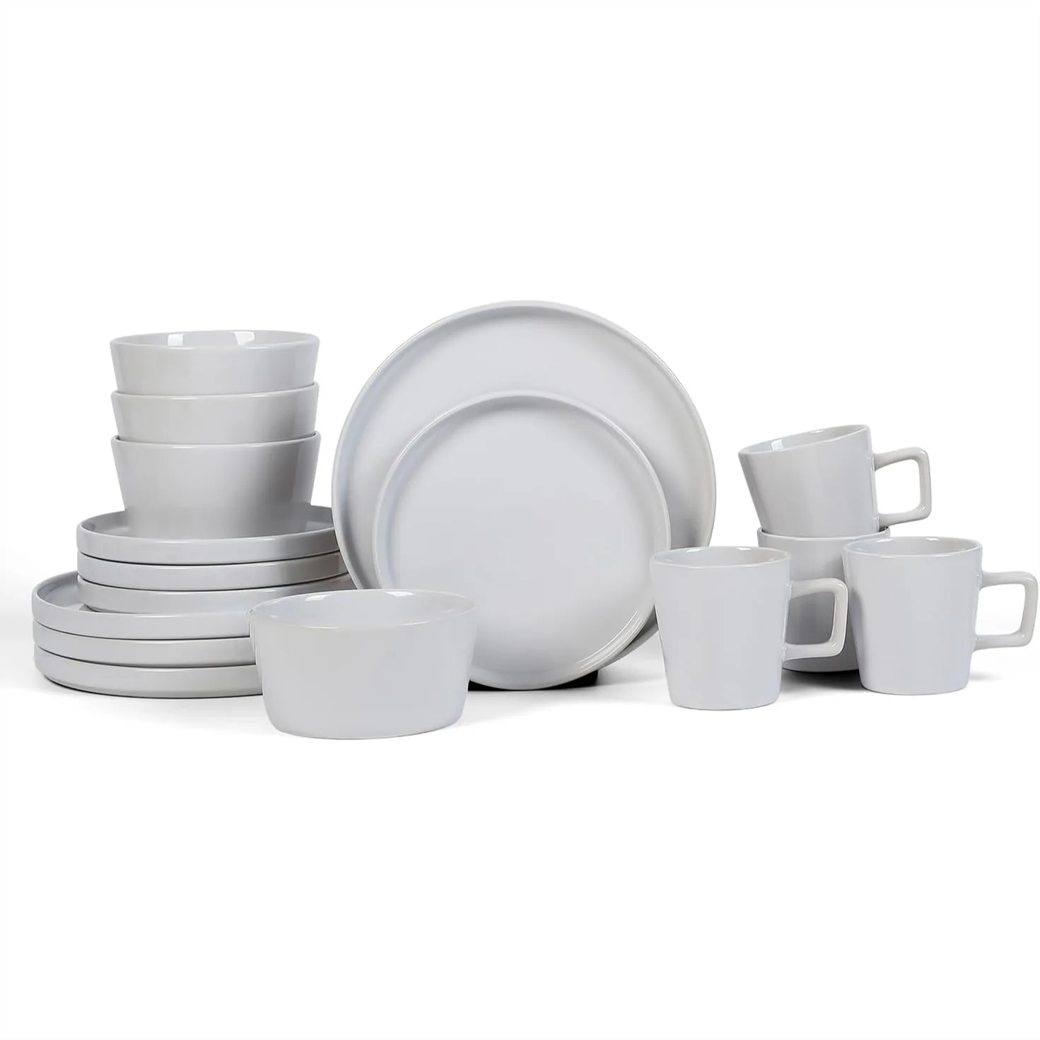 16-Piece Dinnerware Set for 4, White Glossy Plates and Bowls Set, Microwave and Dishwasher Safe Stoneware Dishes