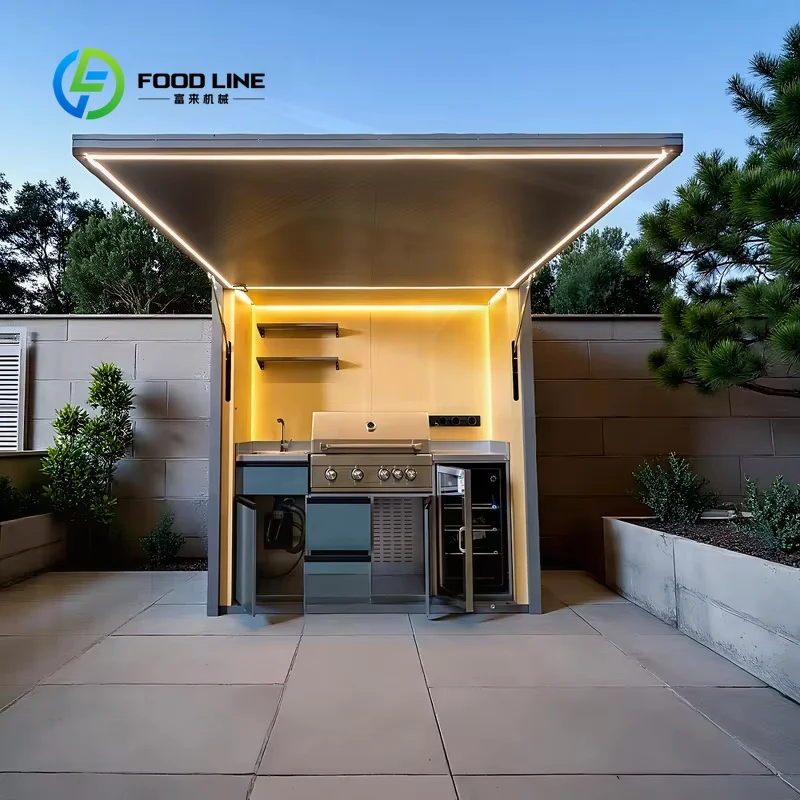 Customized Modern Corrosion Resistant 304 Stainless Steel BBQ Island With Shelter For Garden Patio Backyard Leisure Cooking