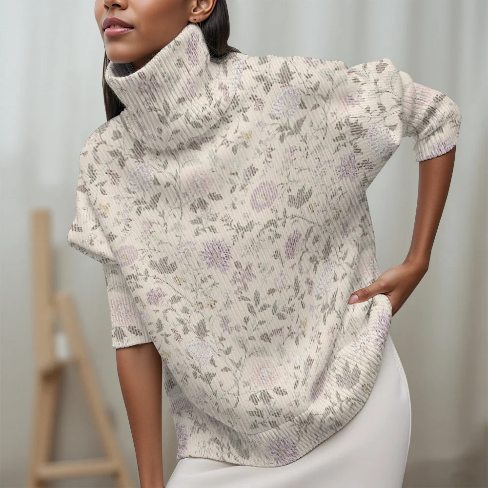 

Abstract Geometry Turtleneck Long-sleeved sweater 2025 New Women's Tropical floral patterns Turtleneck sweater