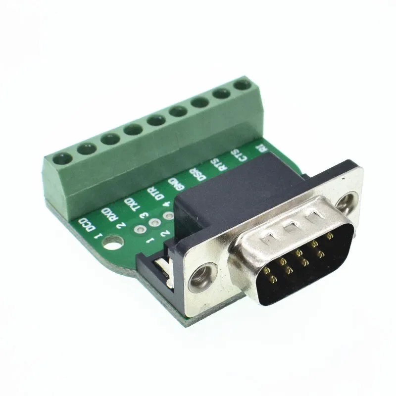 D-Sub 9pin Solderless Connectors DB9 RS232 Serial to Terminal Female Male Adapter Connector Breakout Board Black+Green