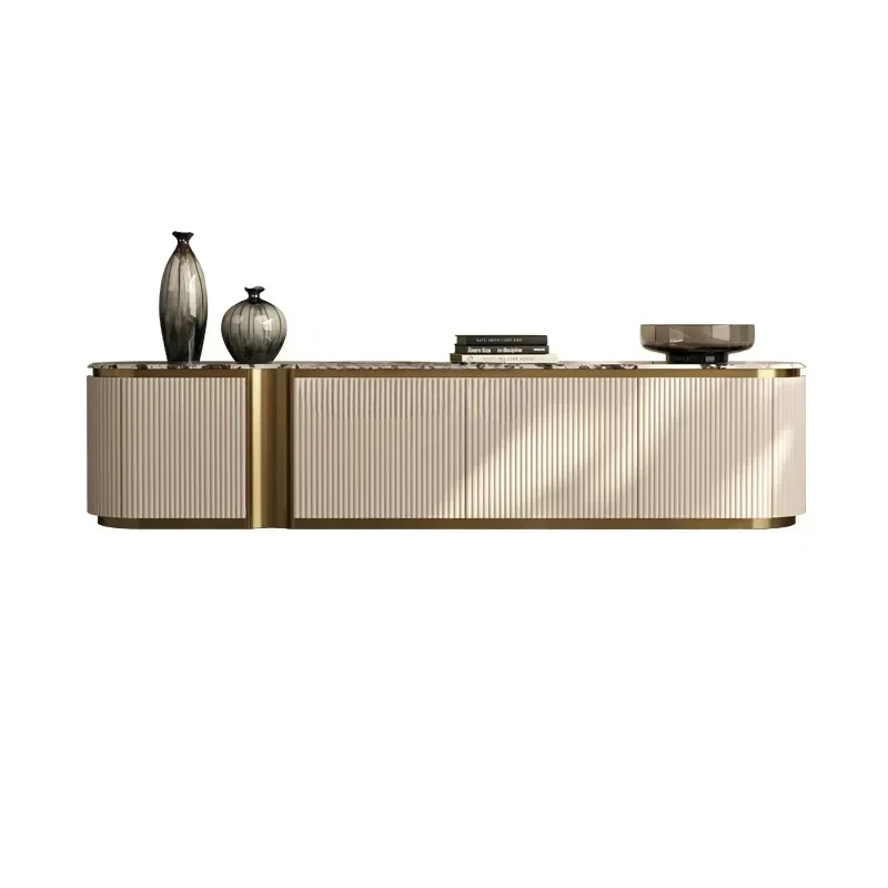 

High-end marble TV cabinet living room Italian minimalist solid wood supercrystalline stone floor cabinet