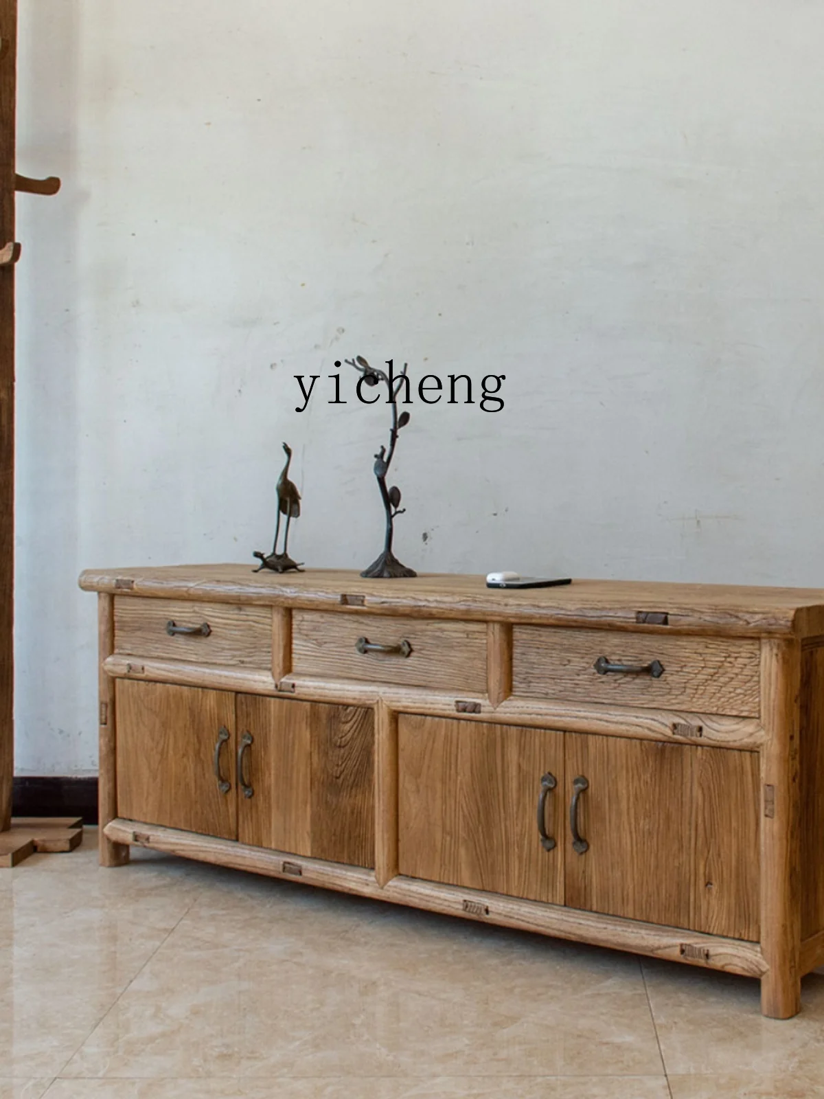 

Tqh Solid Wood Old Elm Simple Door Panel Storage TV Stand Storage Sideboard Cabinet living room decoration