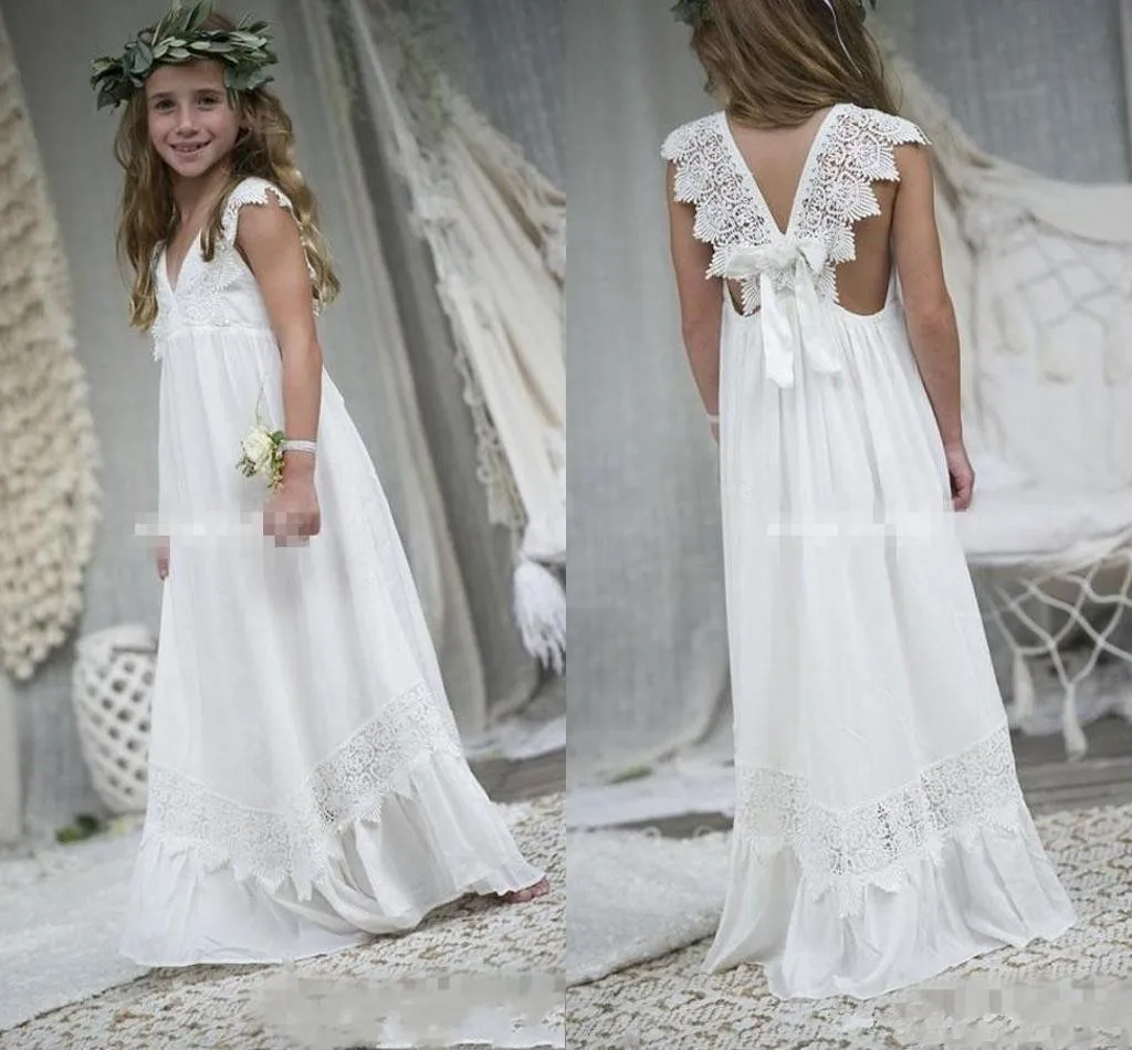 Beautiful Flower Girl Dress Floral Lace Applique Children Wedding Party Gowns New Kids Clothes Princess First Communion Birthday