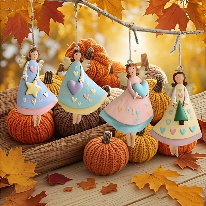 4Pcs Vintage Wooden Angel Ornaments Christmas Tree Pendants Fantasy Hanging Decor for Home Navidad 2026 New Year Gifts