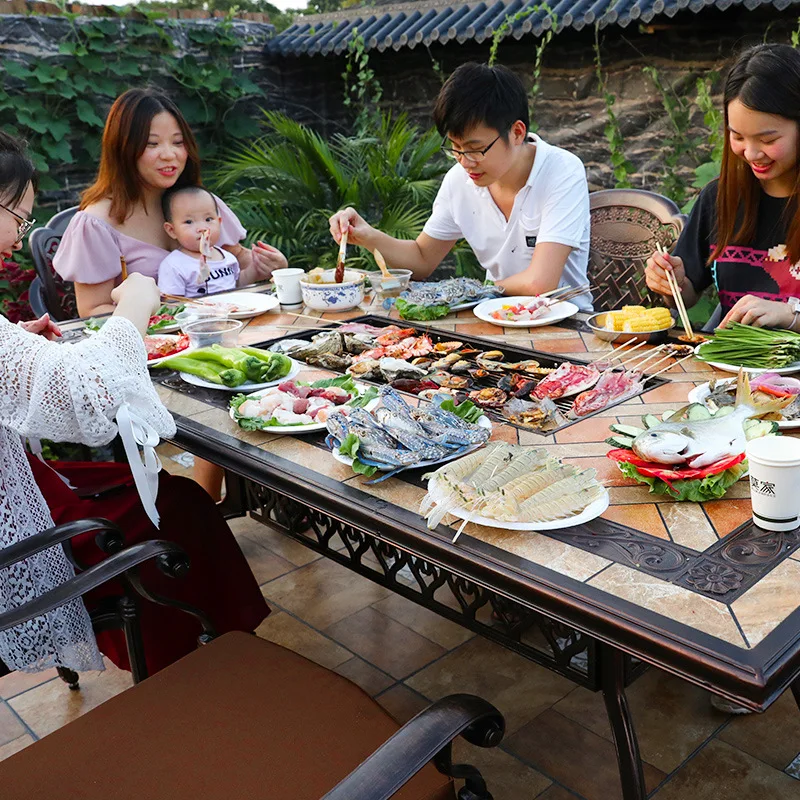 

Outdoor BBQ Table and Chair Garden Electric Oven Household Terrace Yard Villa Cast Aluminum Outdoor Leisure Large BBQ Grill