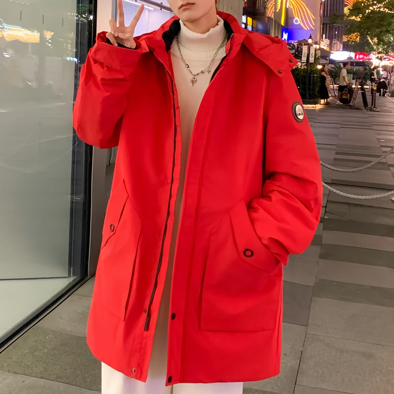 

Осенне-зимняя мужская модная длинная куртка на хлопковой подкладке, мужская повседневная ветрозащитная и теплая уличная пуховая куртка, теплая красная куртка