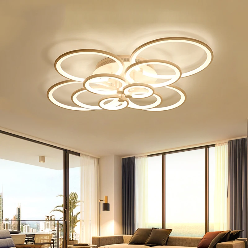 Black Remote Control chandelier Ceiling Lamp For Living room Bedroom staircase Ring Rond Chandelier Acrylic Lampshade Chandelier