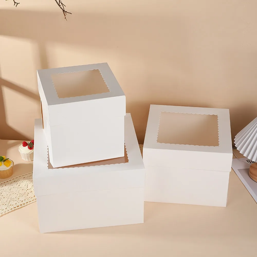 

10pcs Cake Decorating Supplies Square Disposable Cake Packaging Box with Window White Pastry Box DIY Cake Container Bakery
