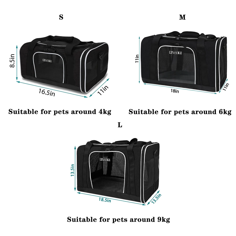 Soft Pet Carriers Portable Breathable Foldable Bag Cat Dog Carrier Bags Outgoing Travel Pets Handbag with Locking Safety Zippers