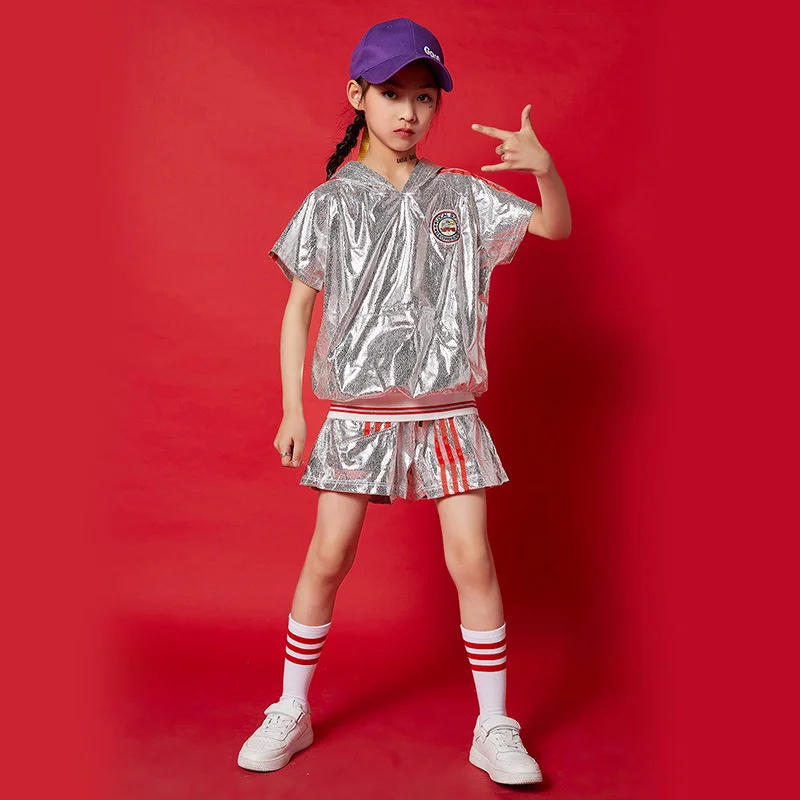 Crianças hip-hop terno para meninos hip-hop verão crianças flash casaco para meninas jazz dança roupas moda mostrar tendência