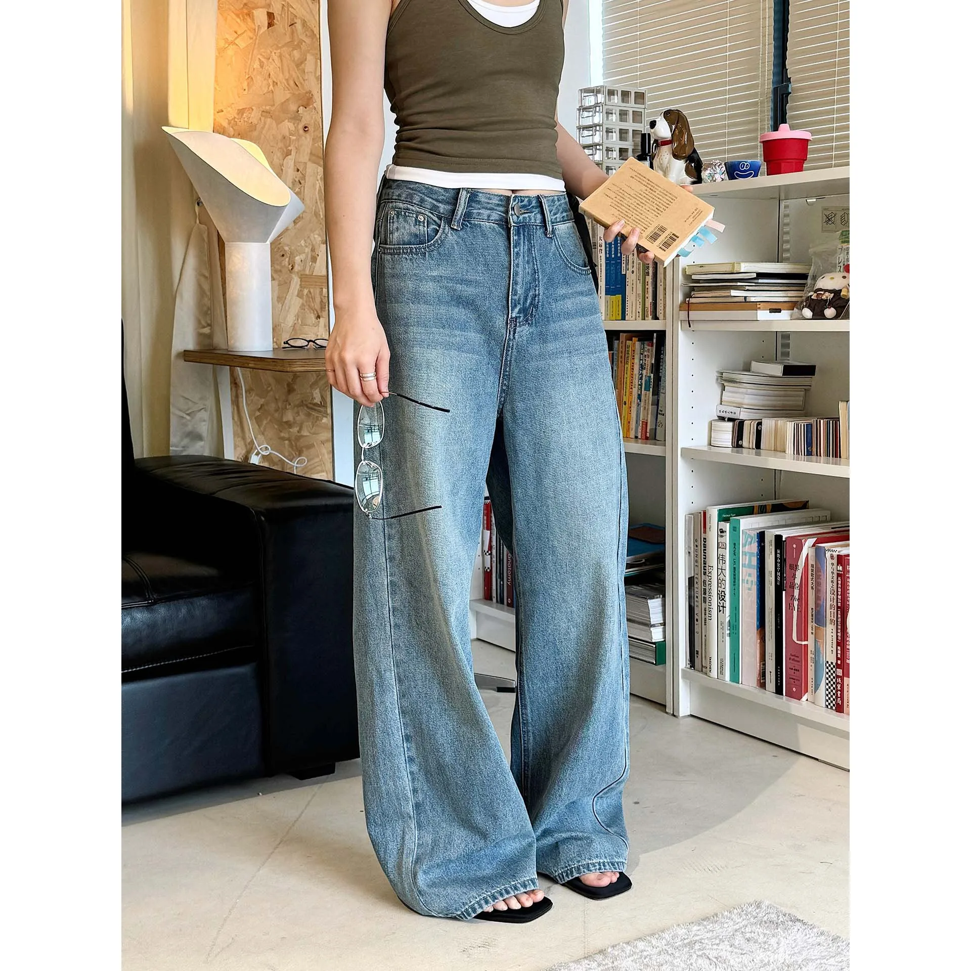 FANAN Summer New Korean Style Simple High-Waisted Jeans Forrest Women Gradient Straight-Leg Loose Slimming Denim Pants Women's