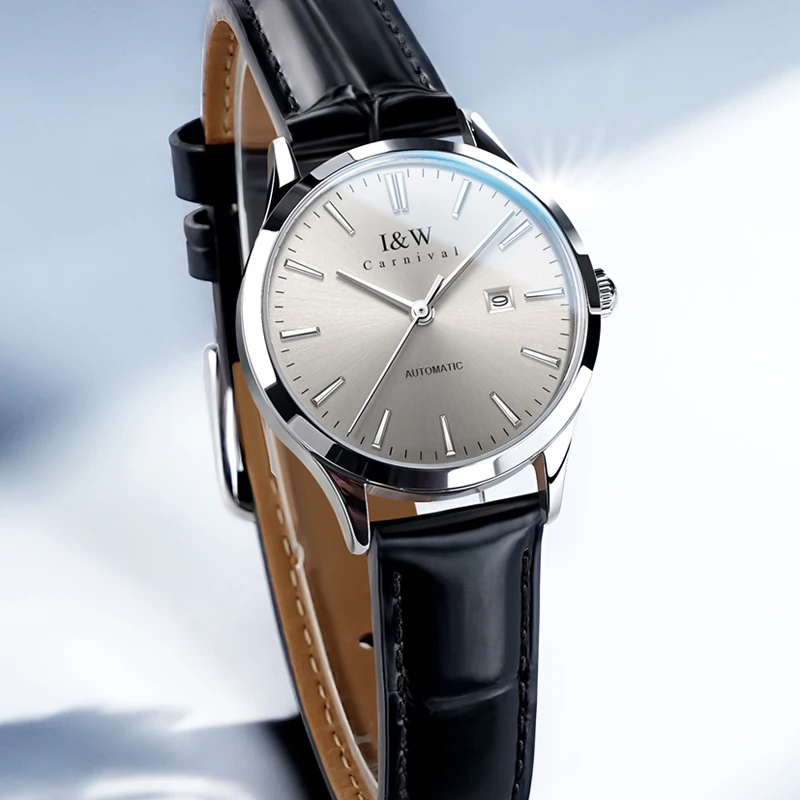 كرنفال العلامة التجارية IW الراقية سلسلة فاخرة المستوردة حركة المرأة ساعة ميكانيكية موضة جلدية الياقوت تاريخ الساعات النساء