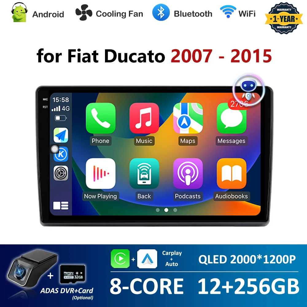 

Carplay for Fiat Ducato 2007 2008 2009 - 2015 Car Multimedia Player Android Auto HD Screen DSP Stereo WiFi+4G GPS Navigation BT