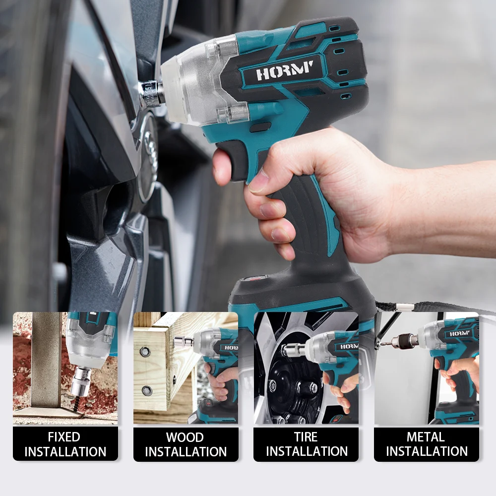 

Hormy 280NM Brushless Electric Wrench 1/2 inch Cordless Impact Wrench Handheld Power Tool For Makita 18v Battery