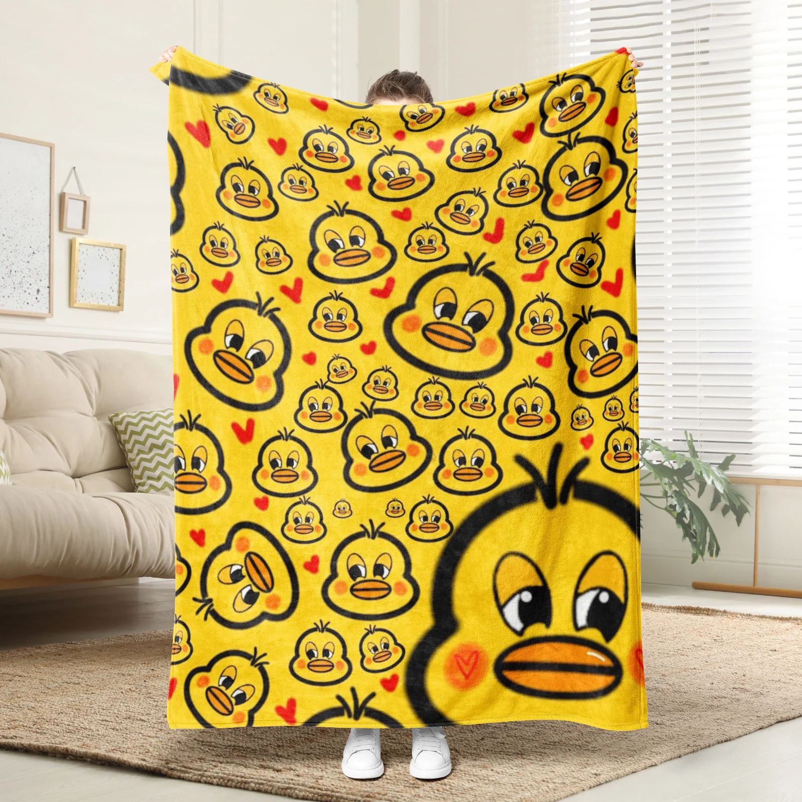 Cute Yellow Duck Print Throw B - Baby Nursery Yellow ulasan dan harga