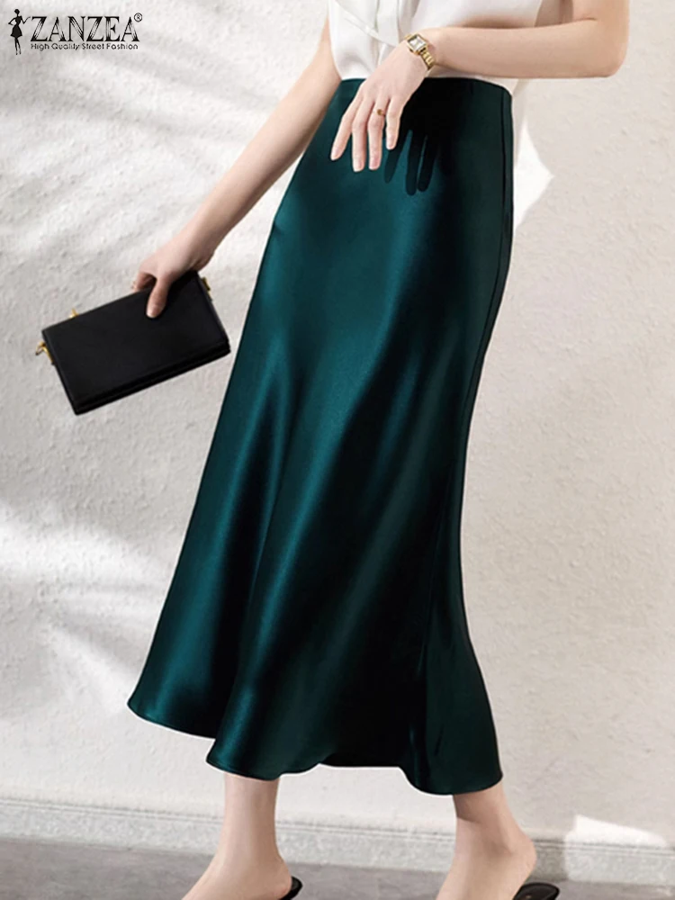 Stylish Women Solid Office Skirt ZANZEA Elegant Summer A Line Loose Vestidos High Waist Party Sundress Casual Faldas Saia 2025