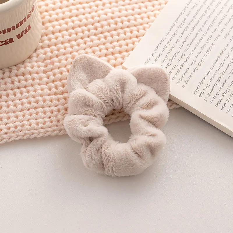 Cute Plush Hair Tie Cartoon Cat Ears Versatile Elastic Headband Female Simple Large Intestine Hair Tie Girl Headwear Daily Wear