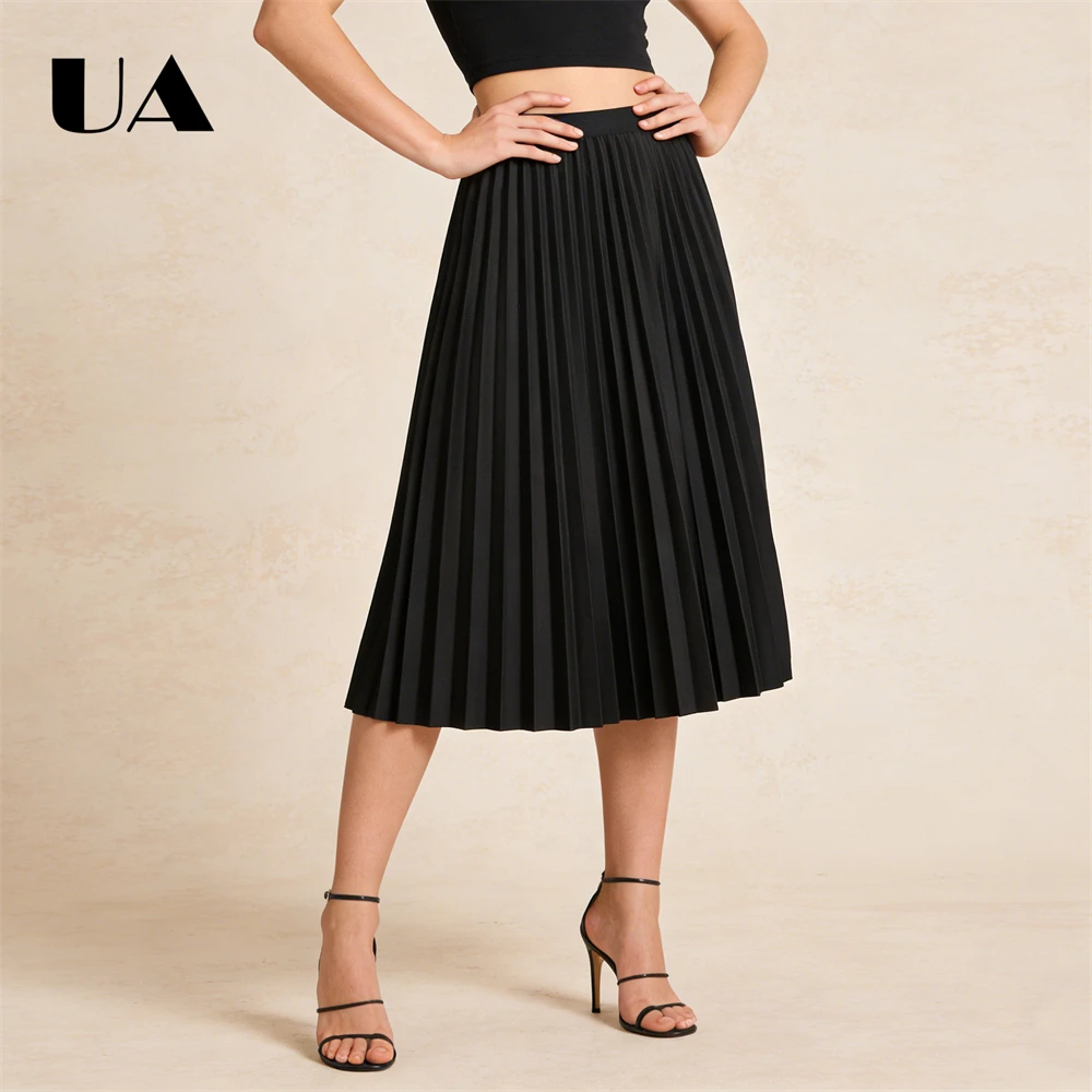 

ULBYANRY High Waisted Pleasted Skirt for Women, Timeless A Line Free Size Skirts Elastic Waist 79cm Length