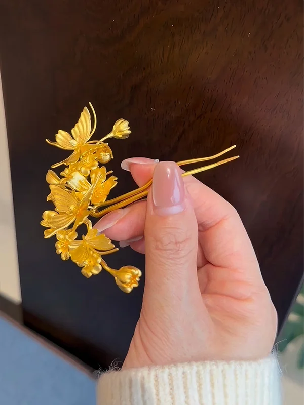 Vintage Gold Plated Short Hair Stick for Women Wedding Imitation Three Gold Xiuhe Headwear Phoenix Hairpin Hair Comb Gift