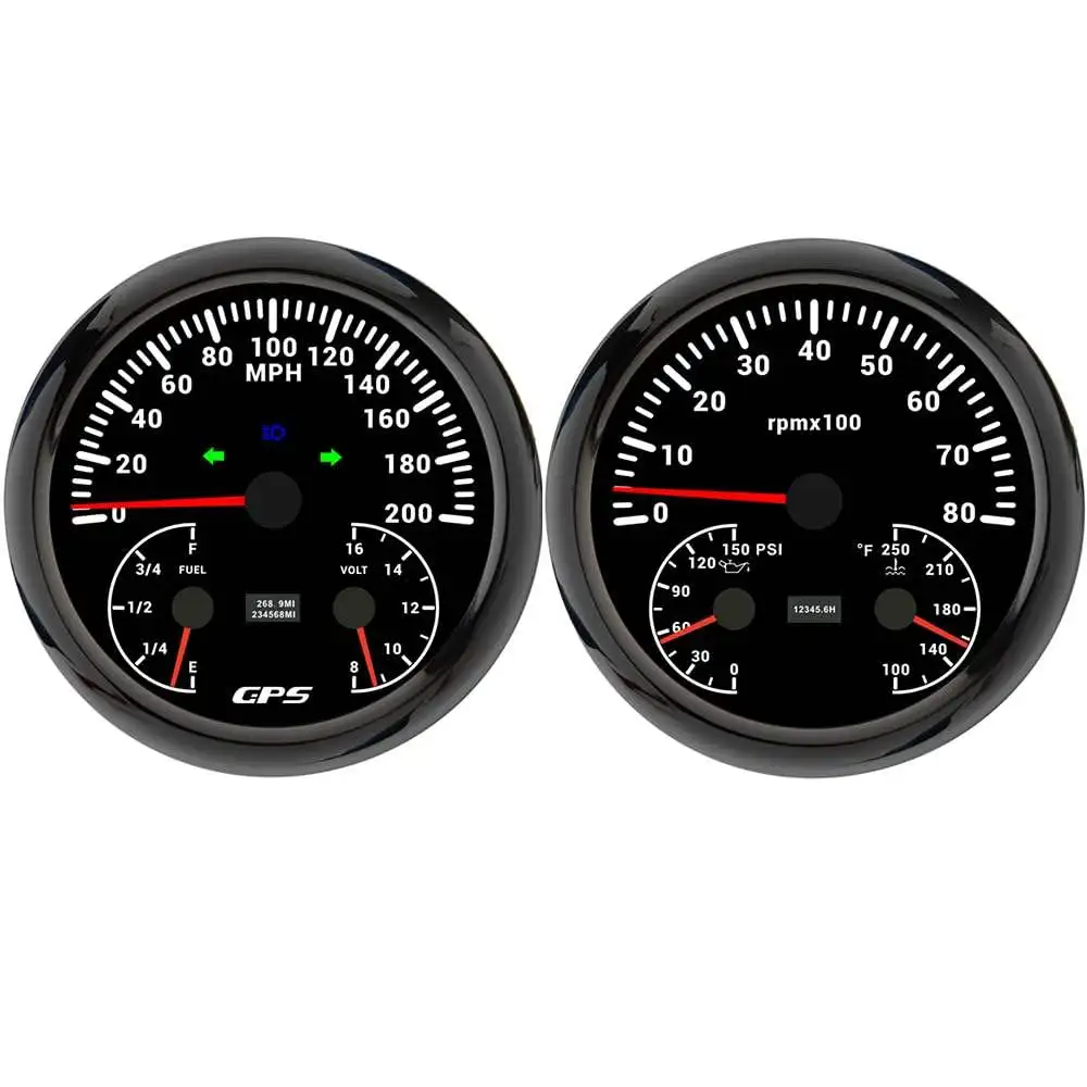 

Hot Sell 110mm White Stainless Steel for Auto Meter Gauge Set 0-200MPH GPS Speedometer 8000RPM Tachometer and Fuel Level Meter