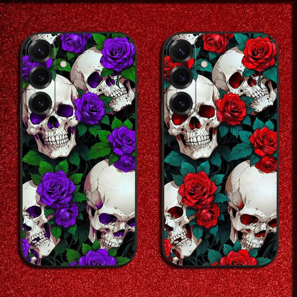 

Skull roses Phone Case For Samsung S25,S24,S21,S22,S23,S30,Ultra,S20,Plus,Fe,Lite,5G Black Cover