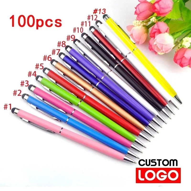 100 pens Elite Pack Mini Metal 2-in-1 Stylus Universal Ballpoint Pen Text Engraving Custom Logo Office School Advertising Pen