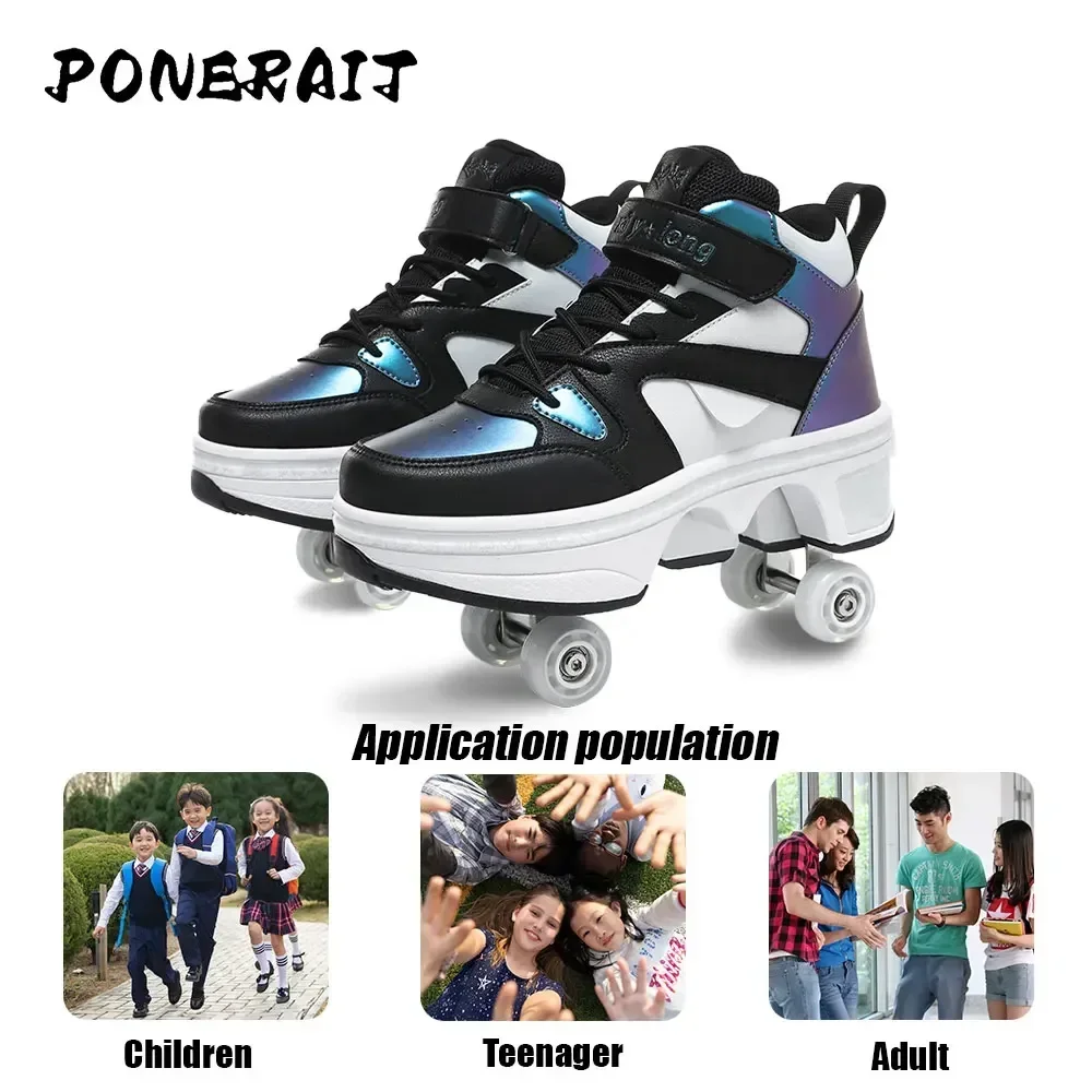 Zapatos altos de 4 ruedas para niños, zapatillas de deporte emergentes automáticas Unisex a la moda con ruedas, zapatos informales de patinaje de doble propósito para hombres