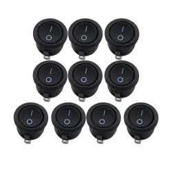 10Pcs SPST Snap-in ON-Off 2 Pin Round Snap Rocker Boat Switch Black AC 250V 6A 125V 10A for Household Appliances Replacement