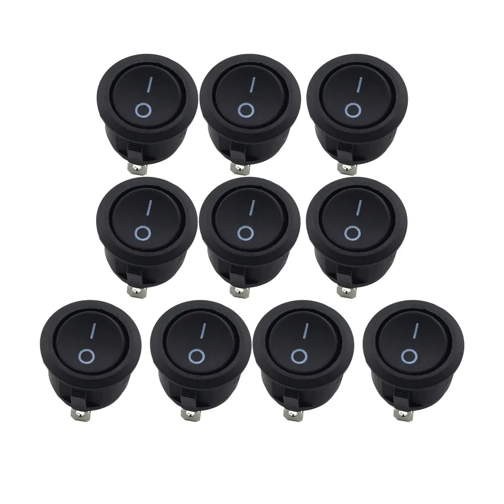 10szt SPST Snap-in ON-Off 2-pinowy okrągły zatrzask Rocker Boat Switch Black AC 250V 6A 125V 10A do wymiany sprzętu gospodarstwa domowego