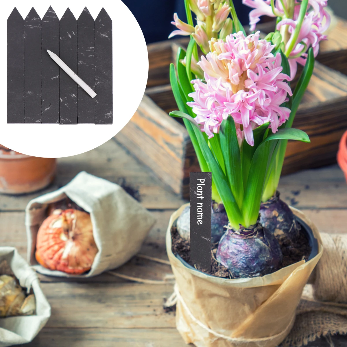 

7pcs Labels Pointed Design Gardening Reusable Stone Markers Talc Pen Yard Flower Tags Flower Plant Tag Plant Signs
