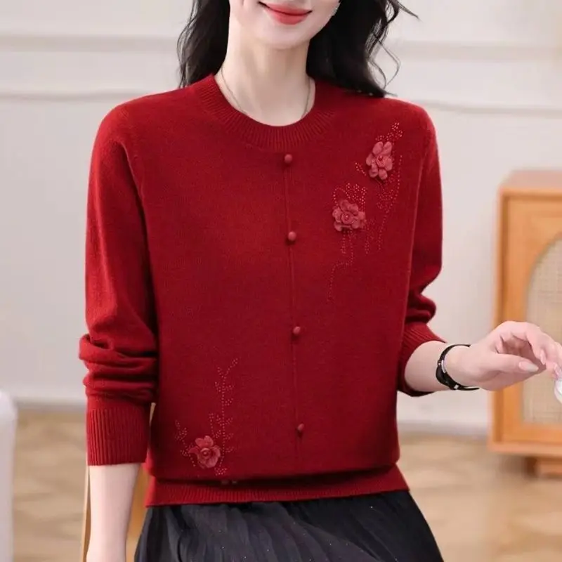 Tops para mamá joven, suéteres femeninos de mediana edad y ancianos, parte inferior de punto, Otoño Invierno, 2025