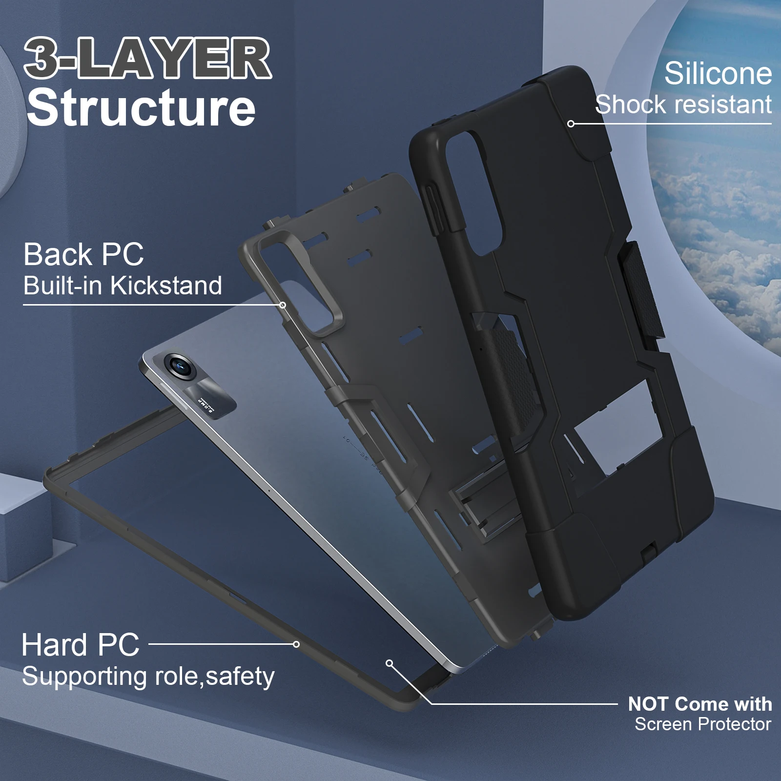 Slim Hybrid Tough Armor Shockproof Rugged built-in kickstand Protection Cover Case For Xiaomi Redmi Pad SE 11'' 2023