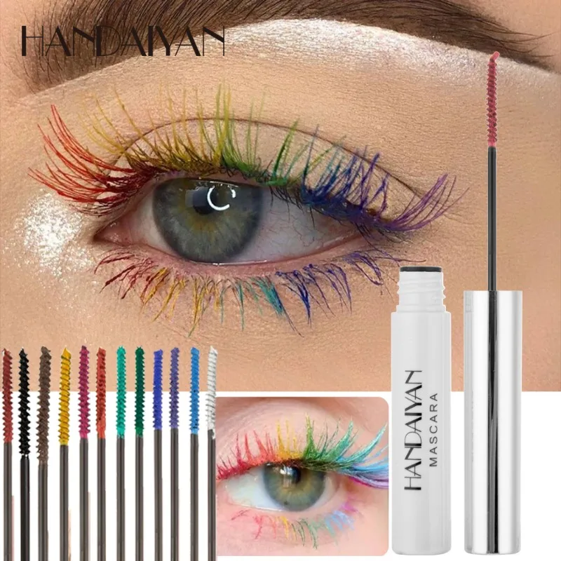 12 色マスカラ防水速乾まつげカールエクステンションフェスティバルメイクアップまつげ青赤紫黒白マスカラ